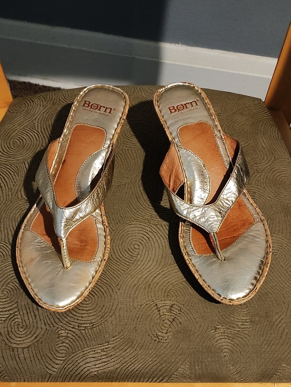 Born Gold Leather Thong Sandals